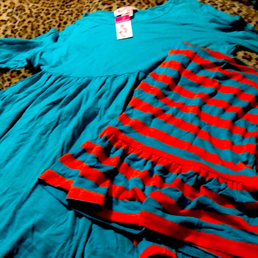 Ruffle girl two piece outfit. size large new with tags
